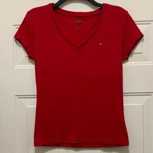 Tommy Hilfiger 100% Cotton Scarlet Red V-Neck Tee - Size Medium